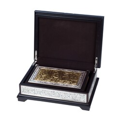 Silver Colour Plated Gilded Qur'an al-Kareem With Chest and Holder (Hafiz Size) - Thumbnail