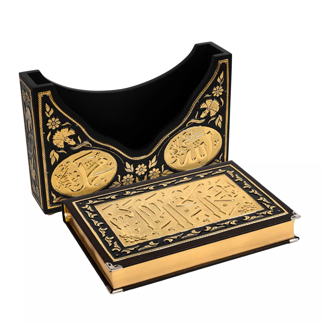 Silver Colour Plated Gilded Qur'an al-Kareem With V-Style Case (Medium Size) - Thumbnail