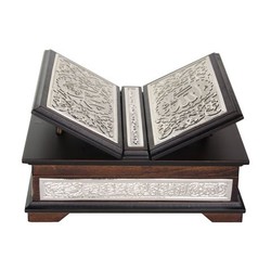 Silver Colour Plated Qur'an al-Kareem With Chest and Holder (Bag Size) - Thumbnail