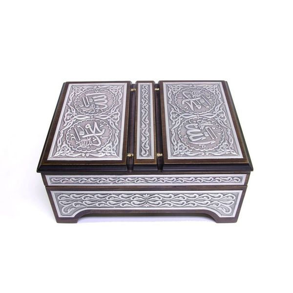 Silver Plated Qur'an With Silver Chest and Holder (Hafiz Size)